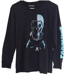 Fortnite T-Shirt Men 18/20 Black Graphic Long‎ Sleeves Crew Neck Gamer Junior